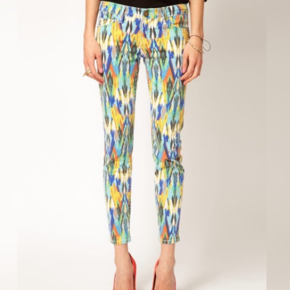Current/Elliott colorful geometric multi arrow stiletto skinny jeans